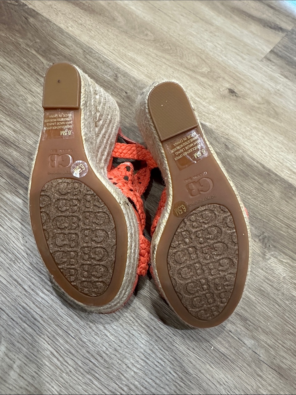Gianni Bini Coral-Orange Braided Espadrille Wedge Sandals - Picture 4 of 8